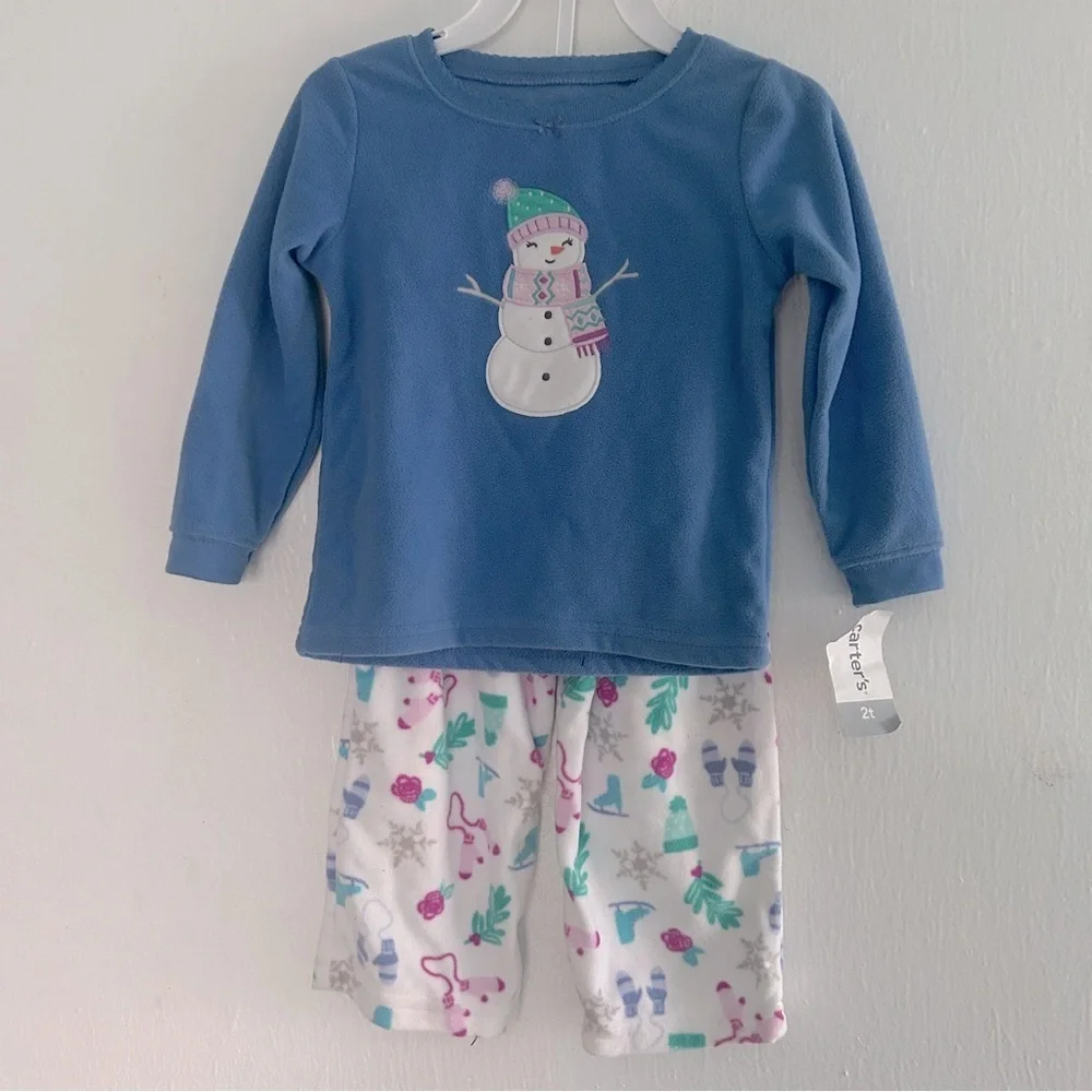 NWT Carters 2pc Snowman Fleece Toddler Girl Set 2T/2  Blue Purple*